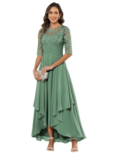 JIIL Brautmutterkleider Knielang,Damen Abendkleid Lang - Elegant Spitzen Brautmutterkleid Chiffon Formales Kleider Halbärmel Festliche Für Hochzeit Eukalyptus 44 JIIL Brautmutterkleider Knielang,Damen Abendkleid Lang - Elegant Spitzen Brautmutterkleid Chiffon Formales Kleider Halbärmel Festliche Für Hochzeit Eukalyptus 44 von JIIL