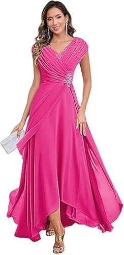 JIIL Brautmutterkleider Knielang Mit Jacke,Damen Chiffon Brautmutterkleider Lang V-Ausschnitt Ärmelloses Glitzer Abendkleider A-Linie Festliche Kleider Ozeanblau 44 von JIIL