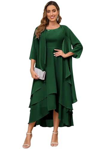 JIIL Brautmutterkleider Mit Jacke,Damen Brautmutterkleider Lang Mit Jacke 2 Teilig Große Größen Chiffon Abendkleider Formelles Abendanzug Set Smaragdgrün 52 JIIL Brautmutterkleider Mit Jacke,Damen Brautmutterkleider Lang Mit Jacke 2 Teilig Große Größen Chiffon Abendkleider Formelles Abendanzug Set Smaragdgrün 52 von JIIL