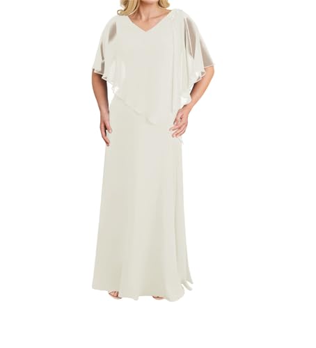 JIIL Brautmutterkleider für Hochzeit Lang V-Ausschnitt Formell Abendkleid mit Boelro Elfenbein 48 von JIIL