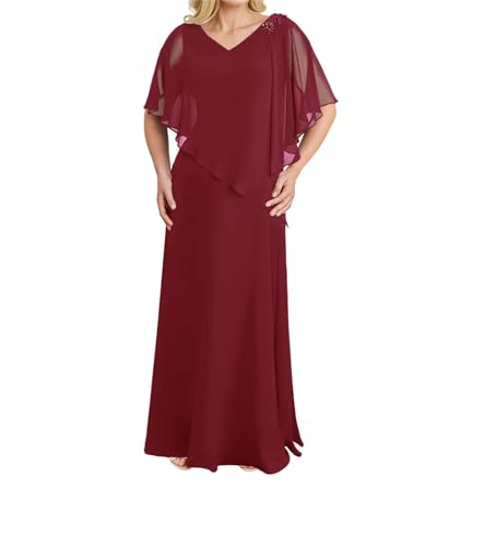 JIIL Brautmutterkleider für Hochzeit Lang V-Ausschnitt Formell Abendkleid mit Boelro Weinrot 48 von JIIL