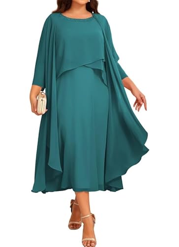 JIIL Chiffon Brautmutterkleider mit Jacke - Damen 2 Stück Formal Abendkleider 3/4 Ärmel Hochzeit Gast Kleid Pfau 44 JIIL Chiffon Brautmutterkleider mit Jacke - Damen 2 Stück Formal Abendkleider 3/4 Ärmel Hochzeit Gast Kleid Pfau 44 von JIIL
