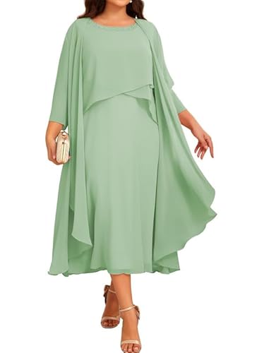 JIIL Chiffon Brautmutterkleider mit Jacke - Damen 2 Stück Formal Abendkleider 3/4 Ärmel Hochzeit Gast Kleid Sage 58 von JIIL