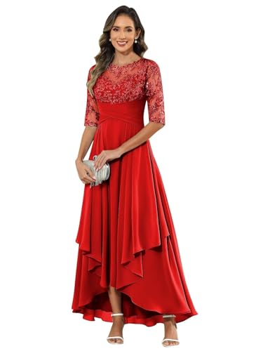 JIIL Chiffonkleid Damen Festlich,Damen Abendkleid Lang - Elegant Spitzen Brautmutterkleid Chiffon Formales Kleider Halbärmel Festliche Für Hochzeit Rot 44 JIIL Chiffonkleid Damen Festlich,Damen Abendkleid Lang - Elegant Spitzen Brautmutterkleid Chiffon Formales Kleider Halbärmel Festliche Für Hochzeit Rot 44 von JIIL