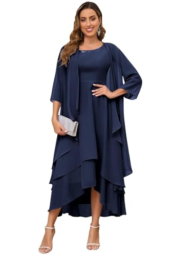 JIIL Chiffonkleid Damen Sommer,Damen Brautmutterkleider Lang Mit Jacke 2 Teilig Große Größen Chiffon Abendkleider Formelles Abendanzug Set Marineblau 48 JIIL Chiffonkleid Damen Sommer,Damen Brautmutterkleider Lang Mit Jacke 2 Teilig Große Größen Chiffon Abendkleider Formelles Abendanzug Set Marineblau 48 von JIIL