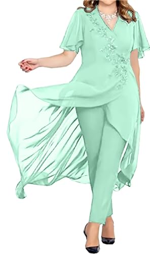 JIIL Damen 2 Stücke Abendanzug Chiffon Formell Abendkleid Set mit Ärmel Große Größen Mint 48 von JIIL