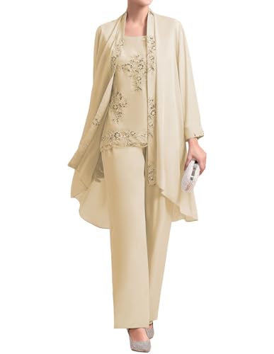 JIIL Damen 3 Stücke Abendanzug Chiffon Langarm Brautmutterkleid mit Bolero Große Größen Champagner 54 JIIL Damen 3 Stücke Abendanzug Chiffon Langarm Brautmutterkleid mit Bolero Große Größen Champagner 54 von JIIL