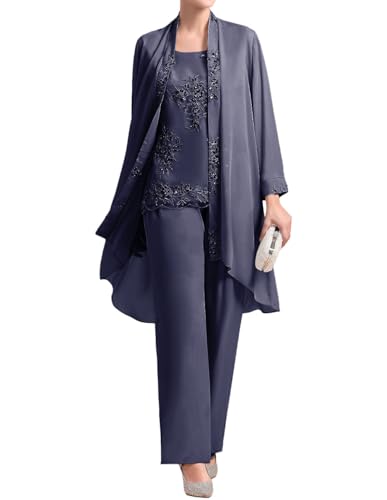 JIIL Damen 3 Stücke Abendanzug Chiffon Langarm Brautmutterkleid mit Bolero Große Größen Stürmisch blau 54 JIIL Damen 3 Stücke Abendanzug Chiffon Langarm Brautmutterkleid mit Bolero Große Größen Stürmisch blau 54 von JIIL