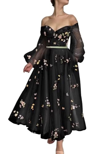 JIIL Damen Abendkleid A-Linie 2024 - Tüll Rückenfrei Cocktail Partykleid Große Größen 3-Schwarz 44 von JIIL