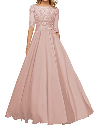 JIIL Damen Abendkleider für Hochzeit - Lang Spitze Formell Partykleid mit Ärmel Festkleid Altrosa 44 JIIL Damen Abendkleider für Hochzeit - Lang Spitze Formell Partykleid mit Ärmel Festkleid Altrosa 44 von JIIL