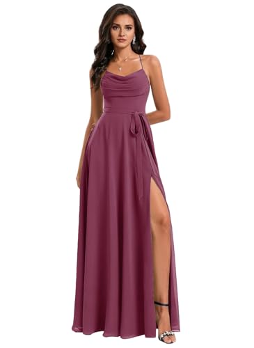 JIIL Damen Chiffon Abendkleid - Elegant Neckholder Hochzeitsgast Kleid 2024 Lang Ballkleid Himbeerenrot 40 JIIL Damen Chiffon Abendkleid - Elegant Neckholder Hochzeitsgast Kleid 2024 Lang Ballkleid Himbeerenrot 40 von JIIL