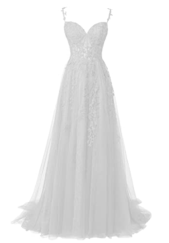 JIIL Damen Elegant Abendkleid Ballkleid - 2024 Spaghettiträger Partykleid mit Schlitz Weiß 44 von JIIL