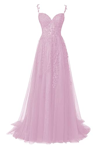 JIIL Damen Elegant Abendkleid Ballkleid - A-Linie Spaghettiträger Partykleid mit Schlitz Rosa A 40 von JIIL
