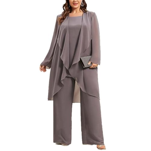 JIIL Damen Große Größen Chiffon Hosenanzug Festlich Elegant Dreiteiliger Langarm Cocktail Party Abendanzug Sets Grau 46 JIIL Damen Große Größen Chiffon Hosenanzug Festlich Elegant Dreiteiliger Langarm Cocktail Party Abendanzug Sets Grau 46 von JIIL