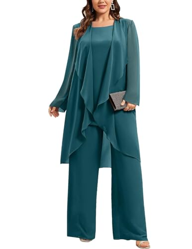 JIIL Damen Große Größen Chiffon Hosenanzug Festlich Elegant Dreiteiliger Langarm Cocktail Party Abendanzug Sets Pfau 42 JIIL Damen Große Größen Chiffon Hosenanzug Festlich Elegant Dreiteiliger Langarm Cocktail Party Abendanzug Sets Pfau 42 von JIIL
