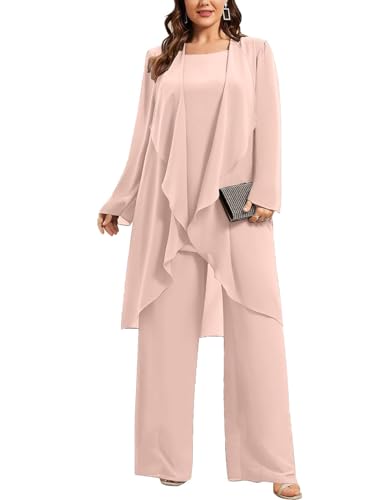 JIIL Damen Große Größen Chiffon Hosenanzug Festlich Elegant Dreiteiliger Langarm Cocktail Party Abendanzug Sets Rosa 54 JIIL Damen Große Größen Chiffon Hosenanzug Festlich Elegant Dreiteiliger Langarm Cocktail Party Abendanzug Sets Rosa 54 von JIIL