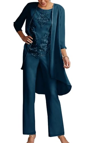 JIIL Damen Hosenanzug Elegant - Spitze Brautmutter Hosenanzüge für Hochzeit Langarm Abendparty Anzug Tintenblau 48 JIIL Damen Hosenanzug Elegant - Spitze Brautmutter Hosenanzüge für Hochzeit Langarm Abendparty Anzug Tintenblau 48 von JIIL