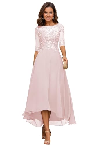 JIIL Damen Teelange Kleider für die Brautmutter Ballkleid Chiffon Spitzenapplikationen A-Linie Abendkleider mit Ärmel Rosa 48 JIIL Damen Teelange Kleider für die Brautmutter Ballkleid Chiffon Spitzenapplikationen A-Linie Abendkleider mit Ärmel Rosa 48 von JIIL