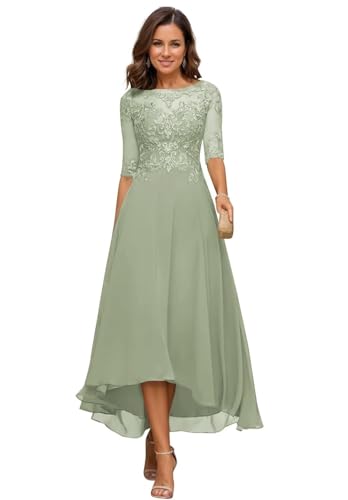 JIIL Damen Teelange Kleider für die Brautmutter Ballkleid Chiffon Spitzenapplikationen A-Linie Abendkleider mit Ärmel Salbeigrün 34 JIIL Damen Teelange Kleider für die Brautmutter Ballkleid Chiffon Spitzenapplikationen A-Linie Abendkleider mit Ärmel Salbeigrün 34 von JIIL