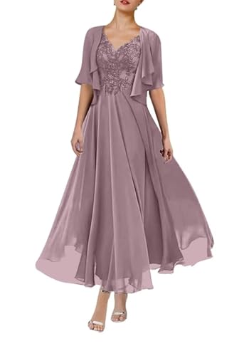 JIIL Kleid Für Brautmutter,Damen Brautmutterkleider Lang Zweiteilig Hochzeit Mit Jacke Spitzenkleid Festlich Abendkleider A-Linie Mit Rüschen Mauve 50 JIIL Kleid Für Brautmutter,Damen Brautmutterkleider Lang Zweiteilig Hochzeit Mit Jacke Spitzenkleid Festlich Abendkleider A-Linie Mit Rüschen Mauve 50 von JIIL