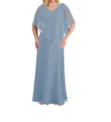 JIIL Kleid für Braut Mutter - Lang Elegant Abendkleid für Hochzeit Gast Festliche Partykleid Grau blau 46 von JIIL
