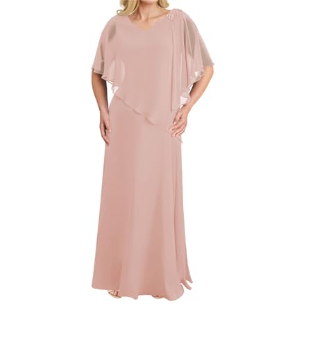 JIIL Kleid für Brautmutter Lang Schlicht Chiffon Hochzeit Partykleid für Damen Große Größen Altrosa 42 von JIIL