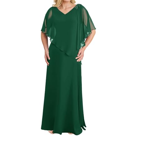 JIIL Kleid für Brautmutter Lang Schlicht Chiffon Hochzeit Partykleid für Damen Große Größen Dunkelgrün 42 JIIL Kleid für Brautmutter Lang Schlicht Chiffon Hochzeit Partykleid für Damen Große Größen Dunkelgrün 42 von JIIL