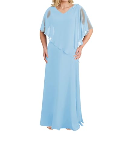 JIIL Kleid für Brautmutter Lang Schlicht Chiffon Hochzeit Partykleid für Damen Große Größen Himmelblau 56 von JIIL