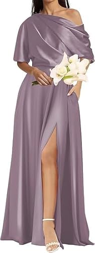 JIIL Kleider Für Hochzeitsgäste,Damen Eine Schulter Brautjungfernkleider Satin Formelle Abendkleider Mit Schlitz Mutter Ballkleider Abschlussball Party Kleid Hellviolett B 46 JIIL Kleider Für Hochzeitsgäste,Damen Eine Schulter Brautjungfernkleider Satin Formelle Abendkleider Mit Schlitz Mutter Ballkleider Abschlussball Party Kleid Hellviolett B 46 von JIIL