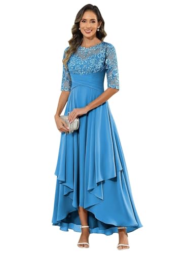 JIIL Kleider Große Größen Festlich,Damen Abendkleid Lang - Elegant Spitzen Brautmutterkleid Chiffon Formales Kleider Halbärmel Festliche Für Hochzeit Blau 38 JIIL Kleider Große Größen Festlich,Damen Abendkleid Lang - Elegant Spitzen Brautmutterkleid Chiffon Formales Kleider Halbärmel Festliche Für Hochzeit Blau 38 von JIIL