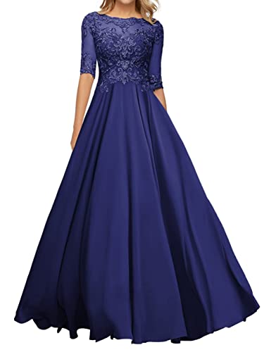 JIIL Lang Abendkleid Ballkleid - A-Linie Chiffon Spitze Hochzeitsgast Kleid Große Größen Königsblau 42 von JIIL