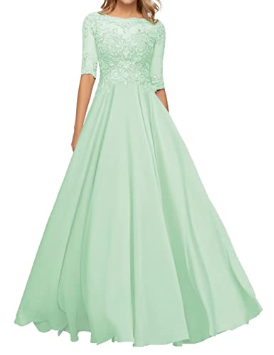 JIIL Lang Abendkleid Ballkleid - A-Linie Chiffon Spitze Hochzeitsgast Kleid Große Größen Mint 42 von JIIL