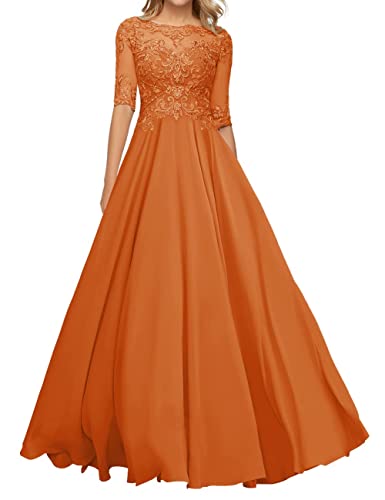 JIIL Lang Abendkleid Ballkleid - A-Linie Chiffon Spitze Hochzeitsgast Kleid Große Größen Orange 42 von JIIL