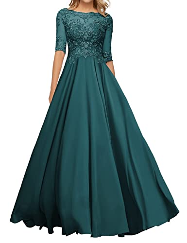 JIIL Lang Abendkleid Ballkleid - A-Linie Chiffon Spitze Hochzeitsgast Kleid Große Größen Pfau 42 von JIIL