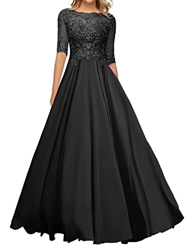 JIIL Lang Abendkleid Ballkleid - A-Linie Chiffon Spitze Hochzeitsgast Kleid Große Größen Schwarz 42 von JIIL