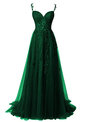 JIIL Lang Ballkleid Abendkleid Tüll - A-Linie Spaghettiträger Abschlussballkleid mit Schlitz Smaragdgrün 50 JIIL Lang Ballkleid Abendkleid Tüll - A-Linie Spaghettiträger Abschlussballkleid mit Schlitz Smaragdgrün 50 von JIIL