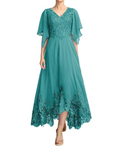 JIIL Lang Brautmutterkleid mit Ärmel - Spitze Applikationen A-Linie Elegant Abendkleider Dunkel-türkis 54 von JIIL