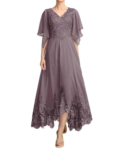 JIIL Lang Brautmutterkleid mit Ärmel - Spitze Applikationen A-Linie Elegant Abendkleider Mauve 48 von JIIL