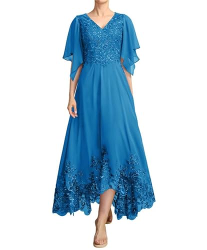 JIIL Lang Brautmutterkleid mit Ärmel - Spitze Applikationen A-Linie Elegant Abendkleider Meerblau 48 von JIIL