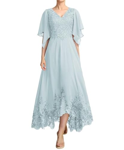 JIIL Lang Brautmutterkleid mit Ärmel - Spitze Elegant Mutter des Bräutigams Kleid für Hochzeit Bläulich 44 von JIIL