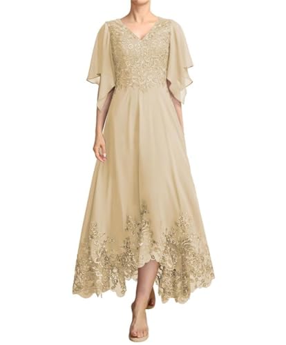 JIIL Lang Brautmutterkleid mit Ärmel - Spitze Elegant Mutter des Bräutigams Kleid für Hochzeit Champagner 38 von JIIL