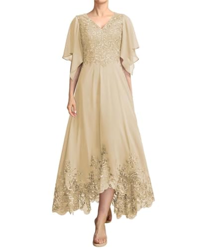 JIIL Lang Brautmutterkleid mit Ärmel - Spitze Elegant Mutter des Bräutigams Kleid für Hochzeit Champagner 44 von JIIL