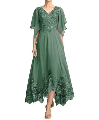 JIIL Lang Brautmutterkleid mit Ärmel - Spitze Elegant Mutter des Bräutigams Kleid für Hochzeit Salbeigrün 58 von JIIL