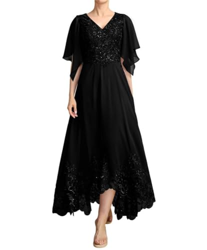 JIIL Lang Brautmutterkleid mit Ärmel - Spitze Elegant Mutter des Bräutigams Kleid für Hochzeit Schwarz 52 von JIIL