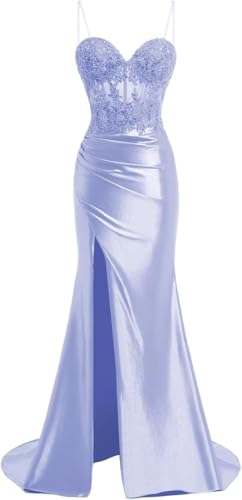 JIIL Meerjungfrau Satin Abendkleid Lang - Spaghetti-Träger Brautjungfernkleider Spitze Ballkleid mit Schlitz Lavendel 36 JIIL Meerjungfrau Satin Abendkleid Lang - Spaghetti-Träger Brautjungfernkleider Spitze Ballkleid mit Schlitz Lavendel 36 von JIIL