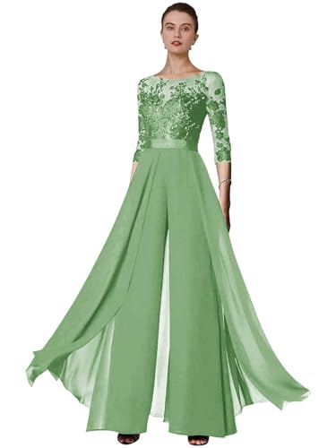 JIIL Mutter der Braut Hosenanzüge für Hochzeit Spitze Applikationen Hochzeit Abend Jumpsuit 3/4 Ärmel Sage 42 JIIL Mutter der Braut Hosenanzüge für Hochzeit Spitze Applikationen Hochzeit Abend Jumpsuit 3/4 Ärmel Sage 42 von JIIL