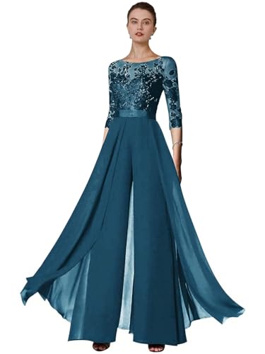 JIIL Mutter der Braut Hosenanzüge für Hochzeit Spitze Applikationen Hochzeit Abend Jumpsuit 3/4 Ärmel Teal 42 JIIL Mutter der Braut Hosenanzüge für Hochzeit Spitze Applikationen Hochzeit Abend Jumpsuit 3/4 Ärmel Teal 42 von JIIL