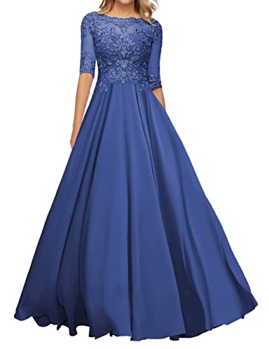 JIIL Mutter der Braut Kleid - Lang Chiffon Formell Abendkleid mit Ärmel Übergröße Dunkel blau 52 von JIIL