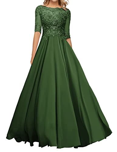 JIIL Mutter der Braut Kleid - Lang Chiffon Formell Abendkleid mit Ärmel Übergröße Dunkel grün 38 von JIIL