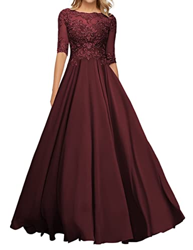 JIIL Mutter der Braut Kleid - Lang Chiffon Formell Abendkleid mit Ärmel Übergröße Dunkel rot 38 von JIIL